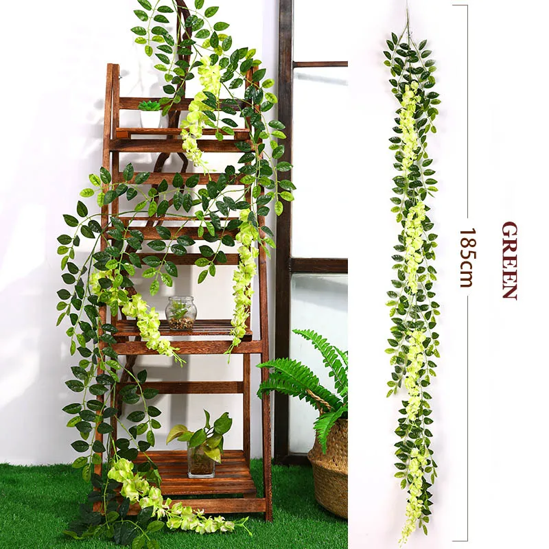Green yumai 185см глицинии висят искусственные цветы лозы на открытом воздухе свадебные арки декор - Цвет: Green
