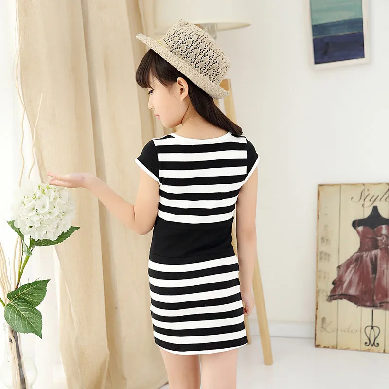 От 4 до 13 лет Повседневное платье для девочек Детская летняя одежда с круглым