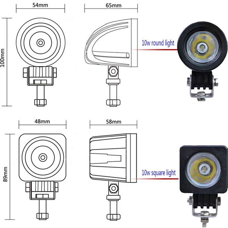Светодиодный рабочий светильник 2x10 Вт квадратный круглый прожектор для вождения