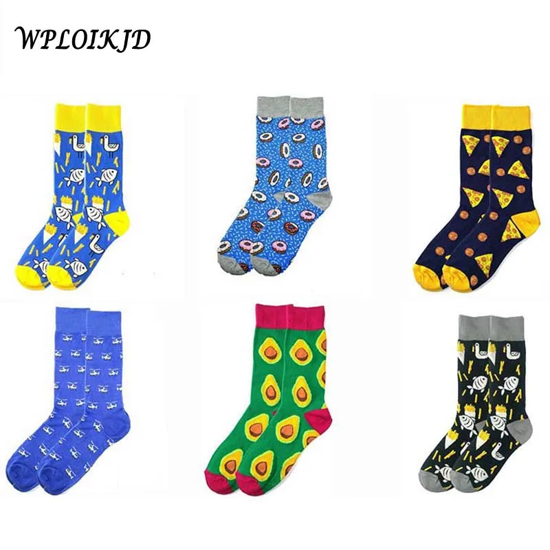 [WPLOIKJD]Creative Street Food Harajuku Socks Men Cotton Happy Weeding Funny Novelty Jacquard Pizza/Avocado Meias Sokken|Мужские носки| |