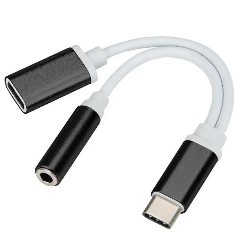 2в1 USB-C type C до 3,5 мм аудио Aux разъем Кабель зарядного устройства для samsung huawei P20 - Цвет: Черный