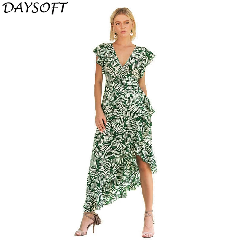 DAYSOFT летнее богемное платье Sexy Глубокий V Платья с цветочным принтом Повседневное