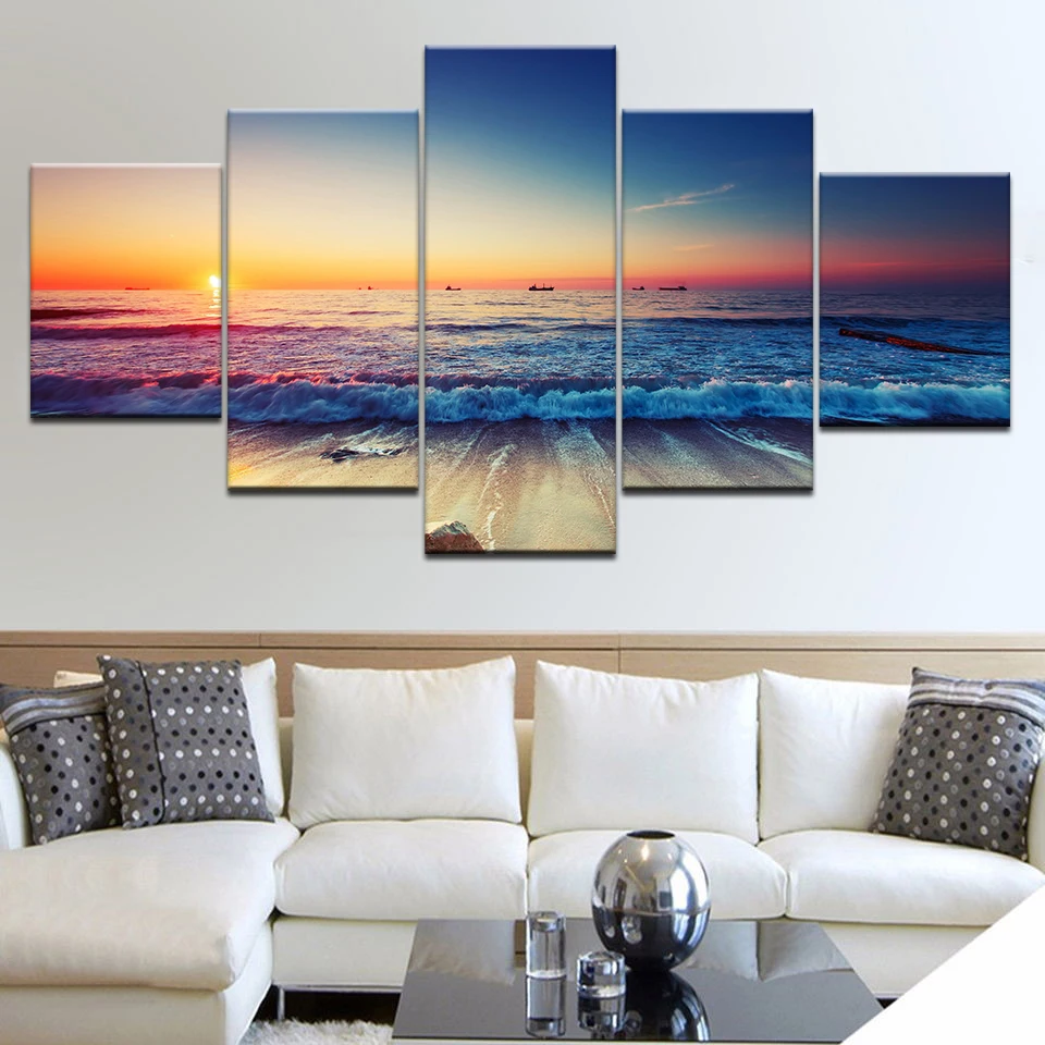 The sunset sea beach seascape 5 панелей HD Печать Современная Настенная фотография для