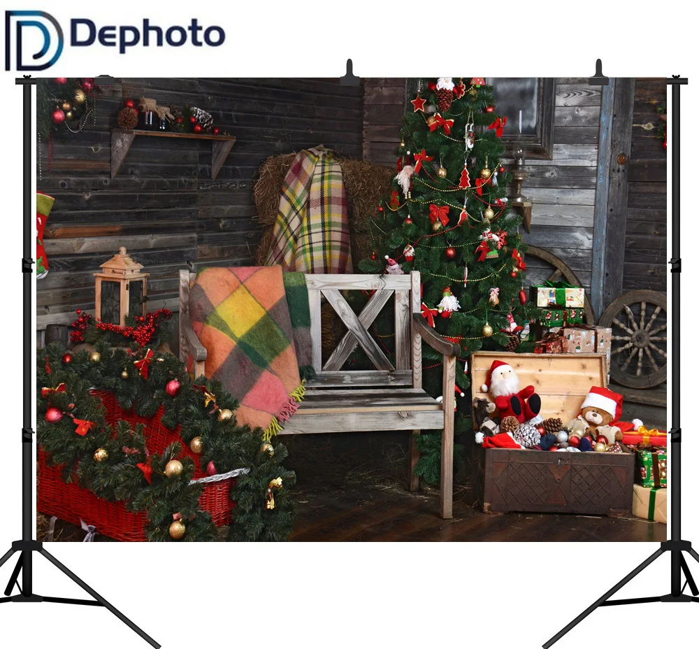 Dephoto рождественские фотографические фоны соломенная кукла колесо скамейка