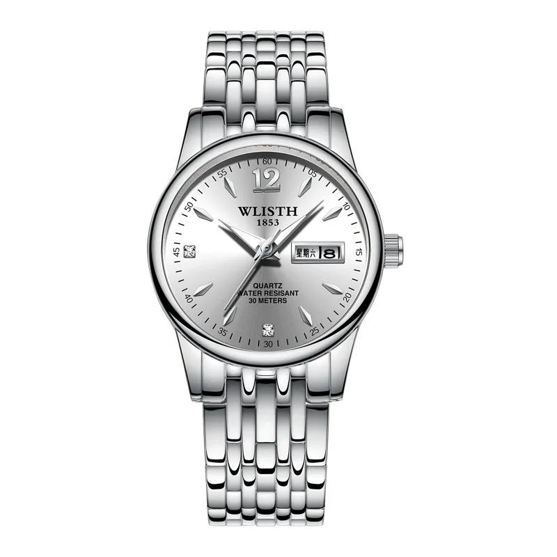 sliver white WLISTH женские часы из вольфрамовой стали, женские часы, подарок для влюбленных, розовое золото, китайский-английский календарь, кварцевые часы, водонепроницаемые часы - Цвет: sliver white