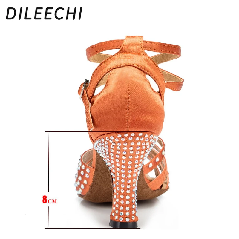 DILEECHI/Женская атласная обувь для латинских танцев из темной кожи взрослых