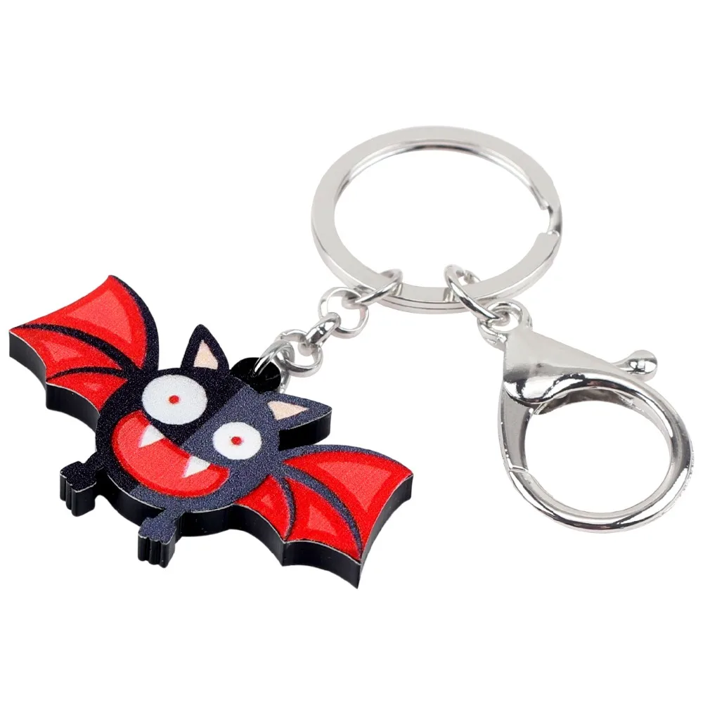 Bonsny акриловые брелки для ключей на Хэллоуин Happy Bat милые кольца в стиле аниме
