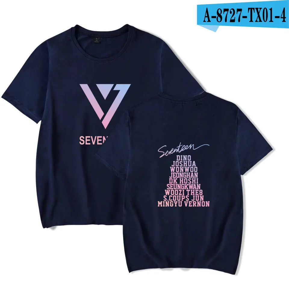 SEVENTEEN; Кей-поп летная крутая футболка Для мужчин/Для женщин короткий рукав модный принт футболка семнадцать Повседневное футболки уличная одежда - Цвет: navy