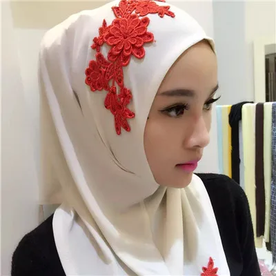 white red Fbluscluurs мусульманский хиджаб эластичная ткань вышивка Малайзия мгновенный удобный Муслима шаль головной убор шарф Тюрбан повязка на голову - Цвет: white red