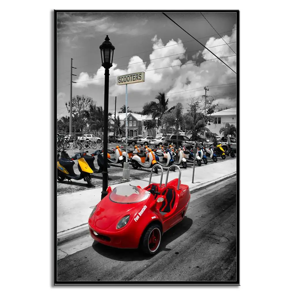 New 1 Pcs Still Life Red Car Canvas Painting Modern Park Wall York City Grey Bar | Дом и сад