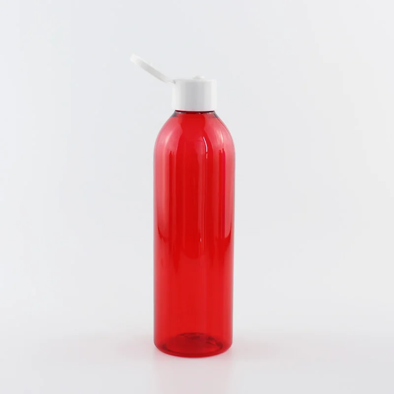 250 мл x 25 прозрачная Флип-Топ крышка многоразовая бутылка для жидкого лосьона Крем гель для душа круглые пластиковые бутылки белая дорожная упаковка - Цвет: Red Bottle White