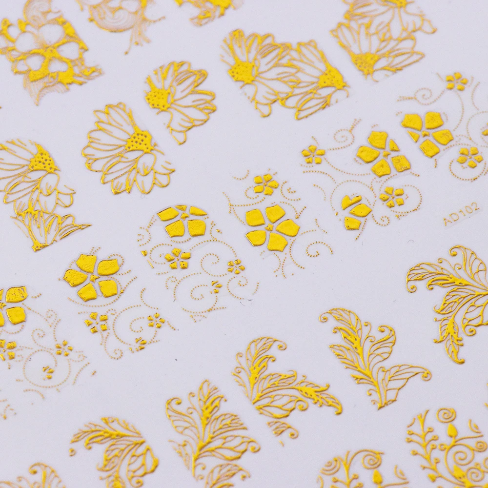 1 лист золотой смешанный СТИКЕРЫ 3D на ногти Nail Art тисненый цветок металлический дизайн наклейки для украшения для ногтей LAAD101-102