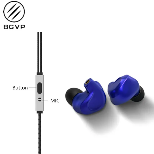 Blue with mic BGVP DMG 2DD+ 4BA Гибридный наушник-вкладыш металлический высококачественный монитор со съемным кабелем MMCX и тремя насадками - Цвет: Blue with mic