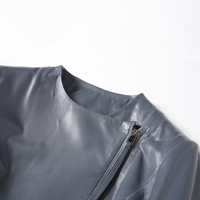 New Design Harajuku Genuine Leather Jackets Women O-Neck Zipper Motorcycle Real Leather Jacket Coats Fashion Big Pockets Short