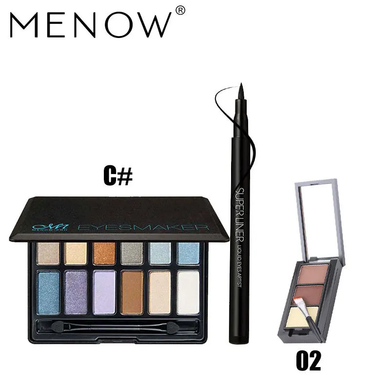 Menow бренд Make Up Set обнаженной тени для век Палитры и мягкая голова Подводка для глаз и Водонепроницаемый для бровей Косметическая пудра косметический набор Прямая поставка 5341 - Цвет: 02C