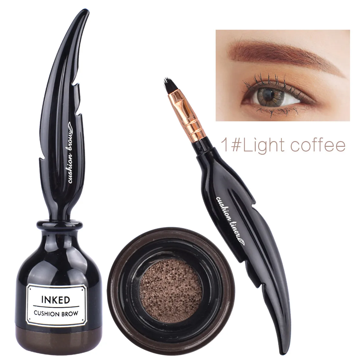 1 Light coffee 3 цвета, подушечка для бровей в форме пера, водостойкий стойкий крем для бровей 2,5 г, макияж для глаз, бренд HengFang#53136 - Цвет: 1 Light coffee