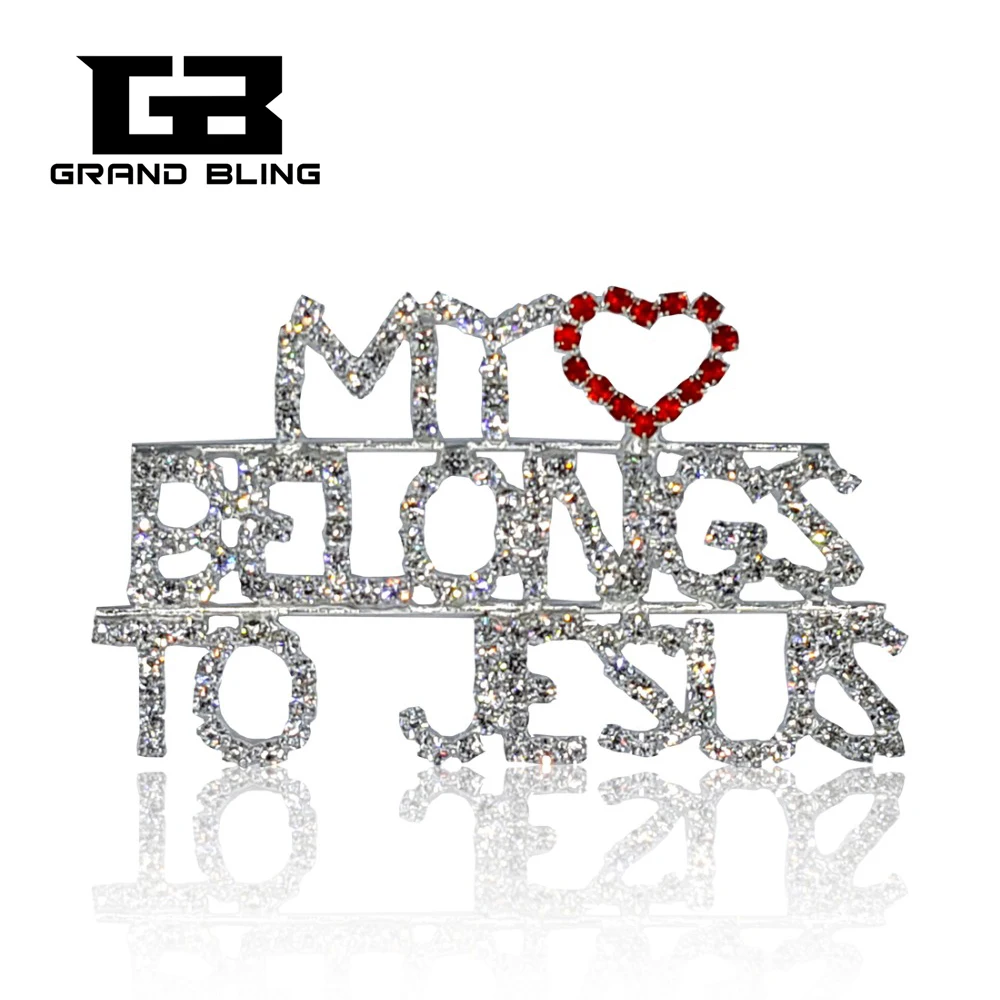 

Rhinestone Word Pin " MY HEART BELONGS TO JESUS" for Christians