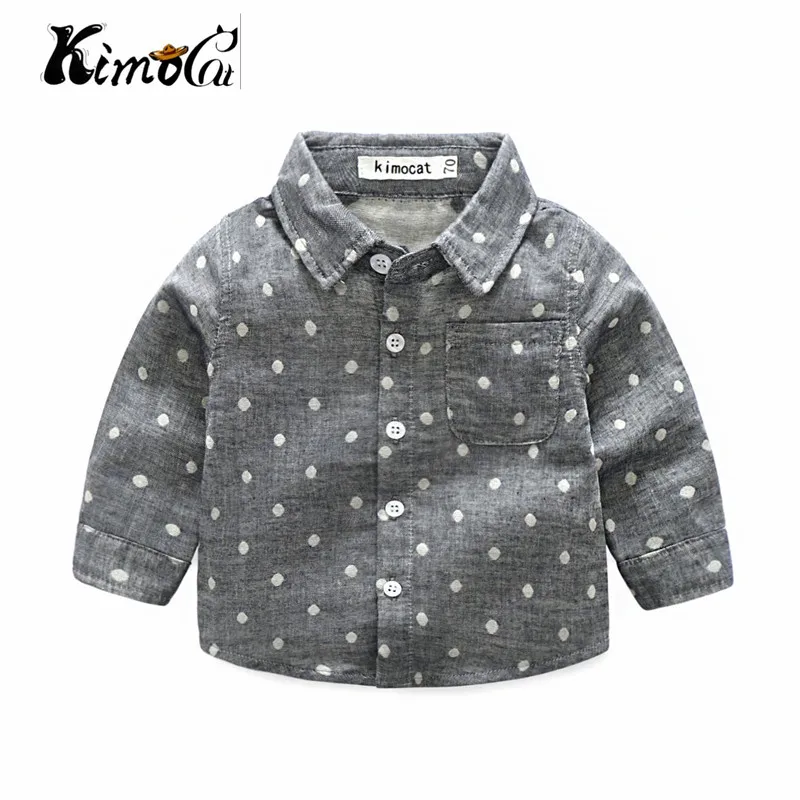 kimocat new High quality baby boy clothes Spring and Autumn long-sleeve fashion polka-dot lapel shirt + denim pants |