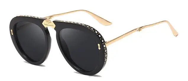 bright black gray Горный хрусталь пилот складные солнцезащитные очки мода женские очки Роскошные брендовые дизайнерские темные очки ретро сексуальные большие солнцезащитные очки Lunette - Цвет линз: bright black gray