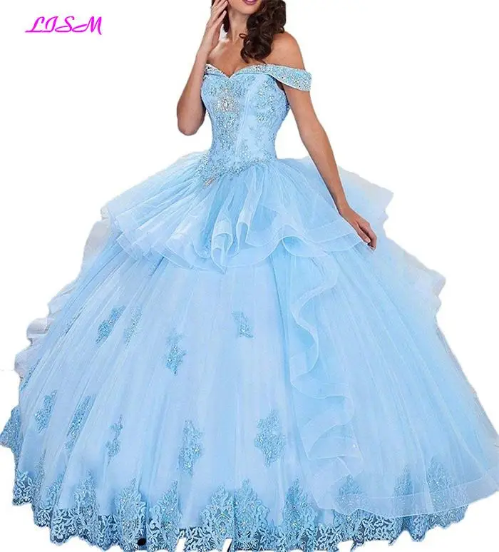 Бальные платья с открытыми плечами и аппликацией из бисера vestidos de 15 anos со складками многоуровневый органза платья для выпускного вечера
