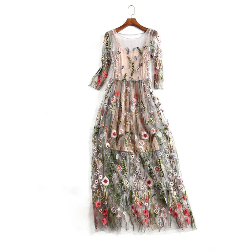 Zipipiyf высокое качество o Брендовое платье Boho 2018 сезон: весна–лето Тюль Цветочные
