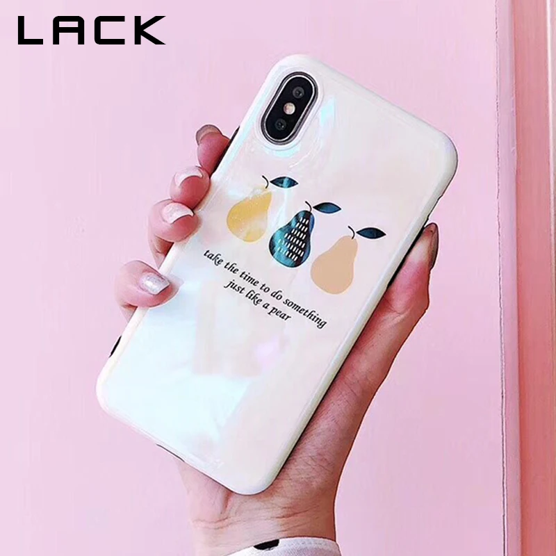LACK Cartoon Fruit Pear Phone Case For iphone X 6 6S 7 8 Plus Back Cover Fashion Blu-ray Glossy Cases Lovely Letter Coque Funda |
