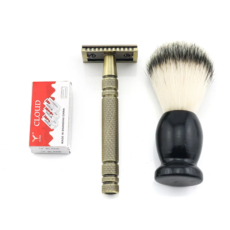 Razor 20Blades Brush Безопасная бритва с двойными краями, бритва для бритья, бронзовая ручная бритва, классический стиль, 10,8 см, латунная длинная Нескользящая ручка, Lyrebird, новинка - Цвет: Razor 20Blades Brush