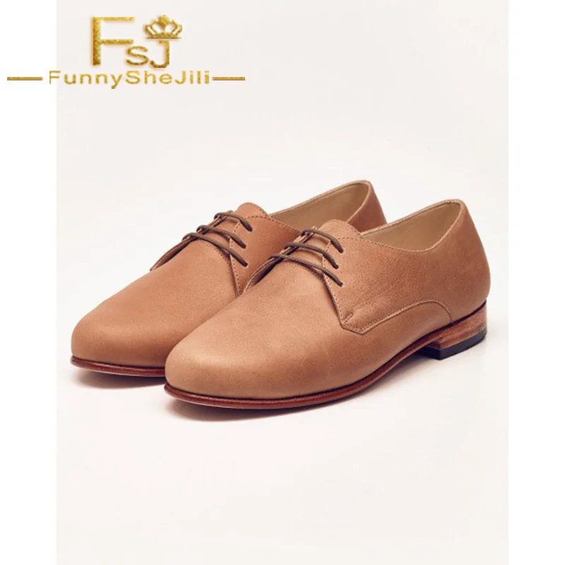 

Tan Vintage Shoes Lace-up Women's Oxfords Round Toe Comfortable Shallow Generous Attractive Incomparable Noble Sexy FSJ Elegant