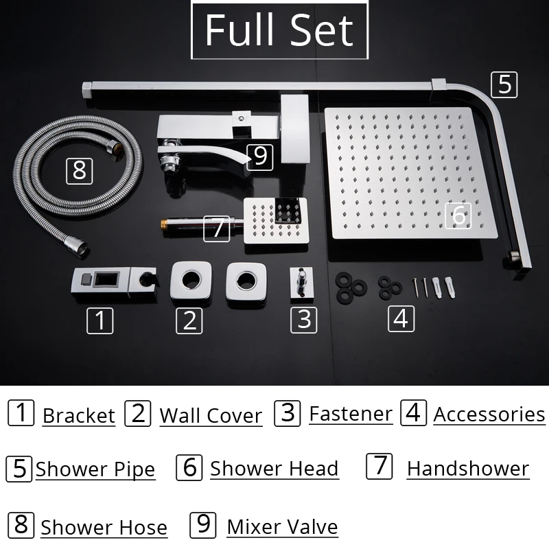 

Chrome Shower Faucet Bath Shower System Wall Mounted Rainfall Head Bathroom Shower Mixers Waterfall Tub Spout