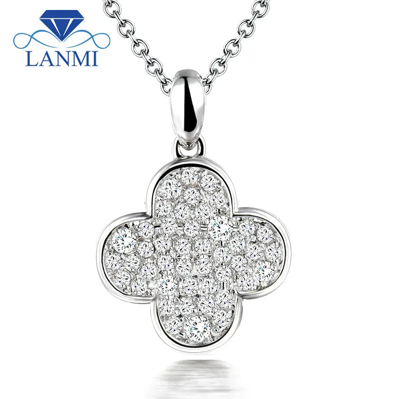 Твердые 18 кт Белое золото натуральный настоящий Алмаз Кулон Пасьянс для жены