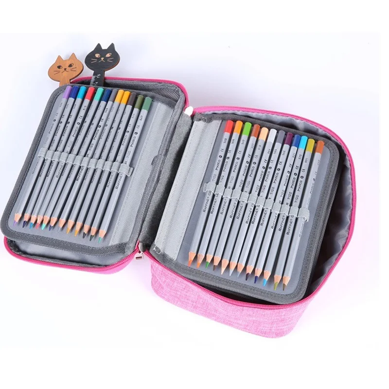 72 holes pencil case Multi-layer Canvas High Capacity Pen Art Supplies School Kawaii Pouch Bags Zipper Penalty Students For Gift |