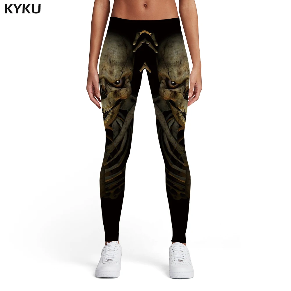 

KYKU Brand Skull Leggings Women Black Printed pants Skeleton Sport Punk Sexy Gothic Leggins Womens Leggings Pants Fitness