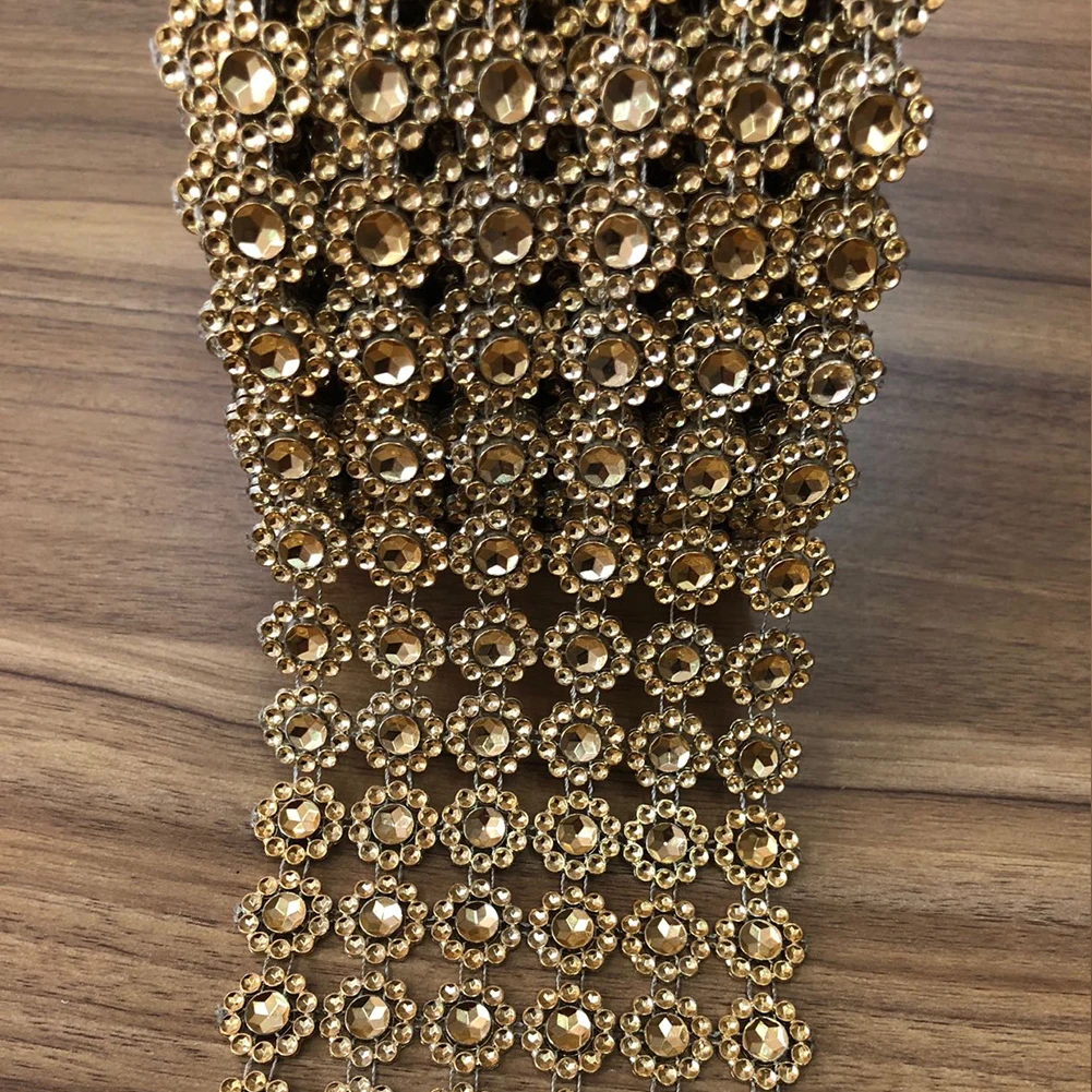 1 ярд Bling золото серебро 6 в форме цветка пластиковые Подсолнух Стразы Лента-сетка обертывание хрустальные вазы свечи DIY Декор