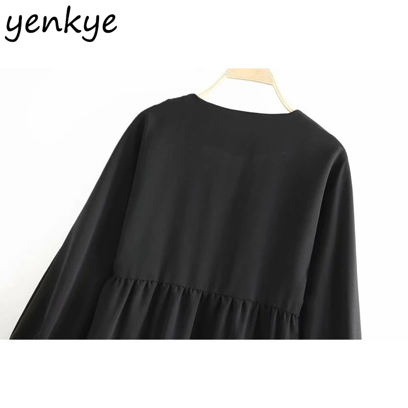 Для женщин пуговицы спереди Винтаж Платье черного цвета леди с v-образным вырезом