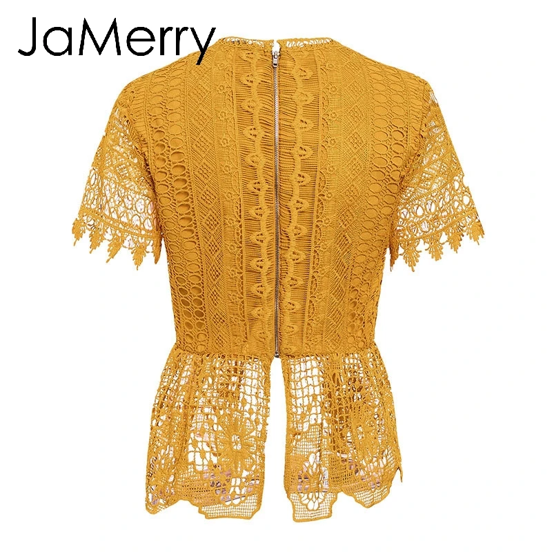 JaMerry винтажная белая кружевная женская блузка с вышивкой рубашка коротким