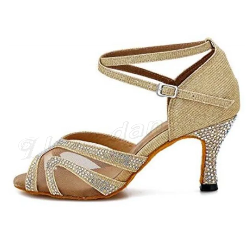 as picture heel 75mm Женские кроссовки; Танцевальная обувь для латиноамериканских танцев для девочек; стразы; бальные туфли для латинских танцев; женская обувь для сальсы; вирусные цвета; JuseDanc - Цвет: as picture heel 75mm
