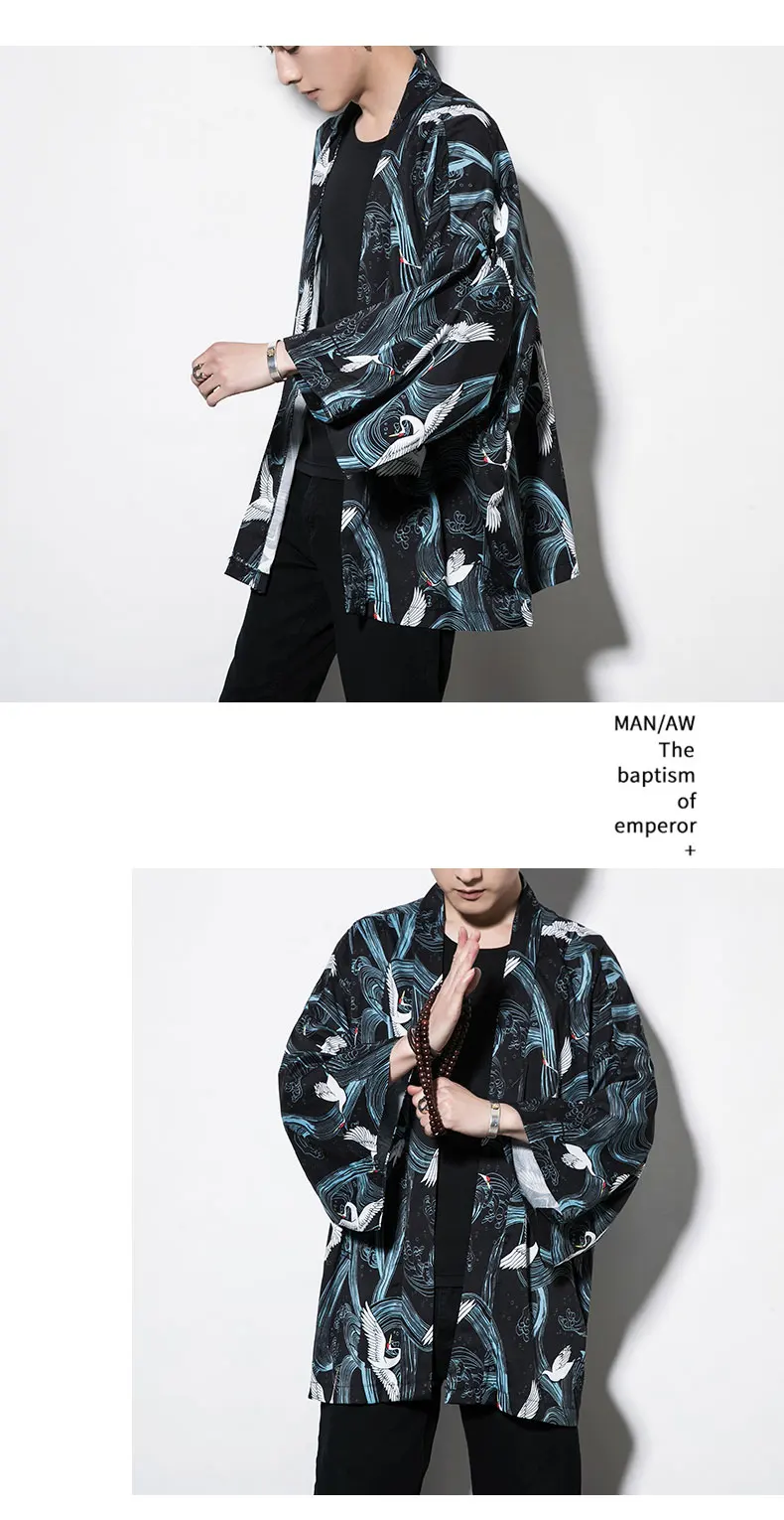 6 цветов традиционное японское кимоно пальто для мужчин хлопок Haori Yukata человек модный принт летний солнцезащитный крем рубашка кардиган