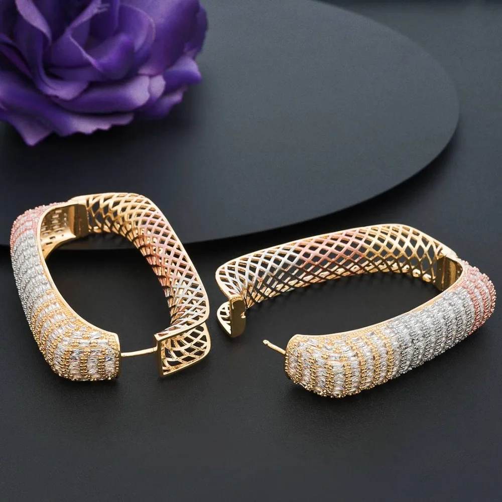 ModemAngel роскошные квадратные ювелирные изделия полные фианиты медь 3 тона