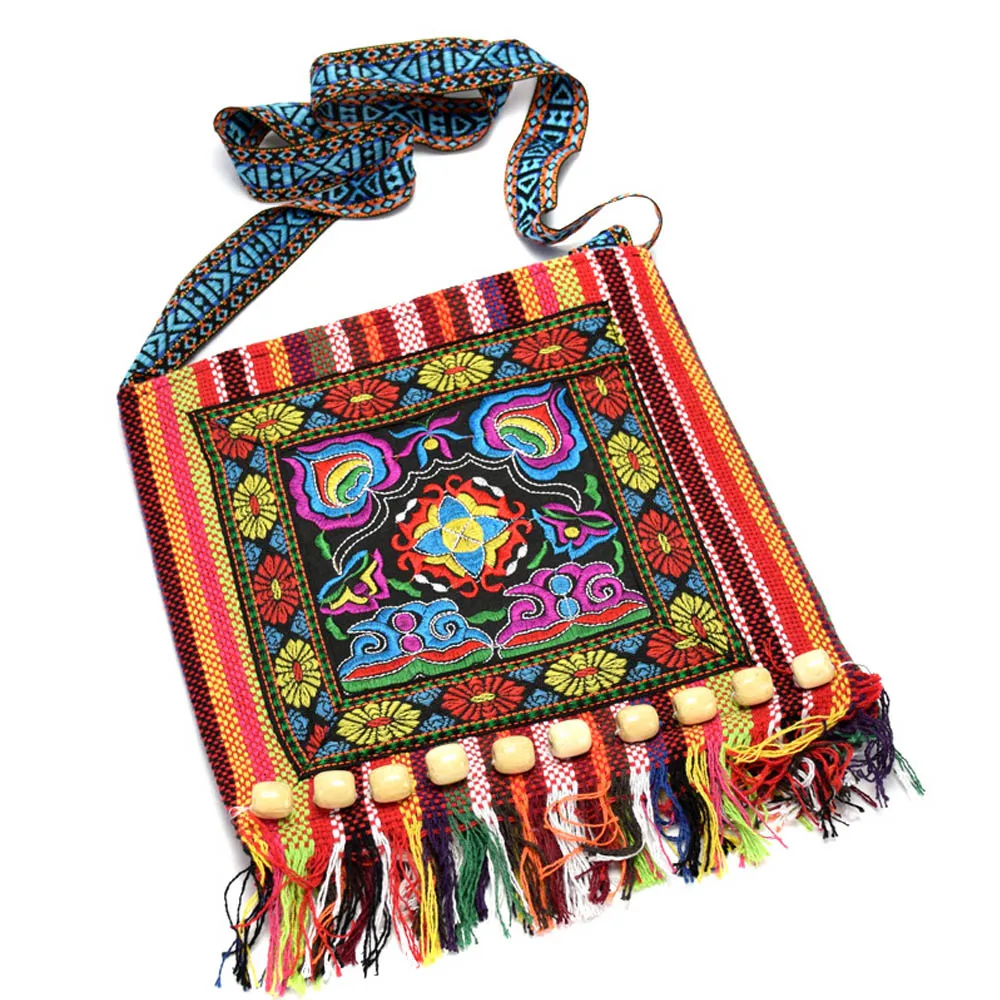 Hmong Vintage Chinese National Style Ethnic Shoulder Bag Embroidery Boho Hippie Tassel Tote Messenger Bags