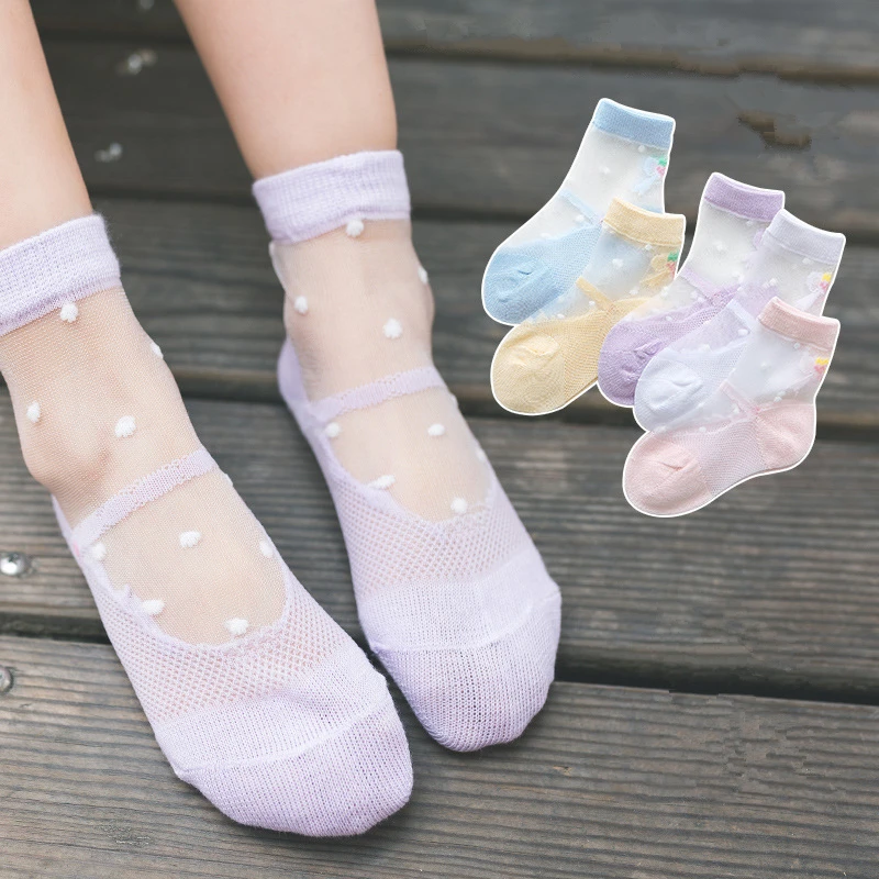 

5 Pairs/Lot Summer Girls Socks For Children Kids Mesh Style Baby Girl Breathable Socks With Elastic Dot Flowers Sock Wholesale
