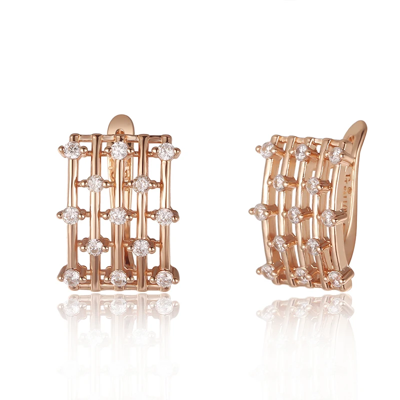 Популярные женские серьги для девочек 585 розовое золото цвет белый камень/медь