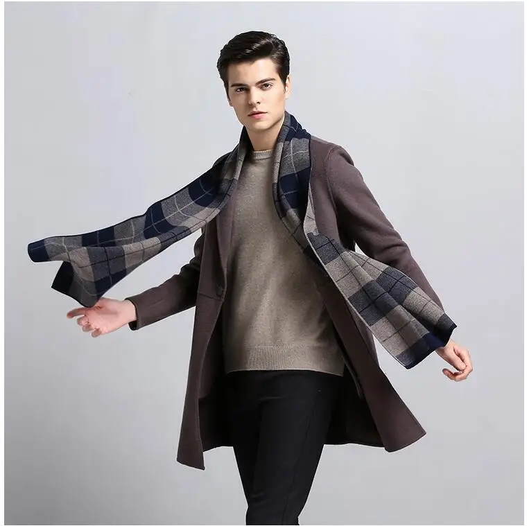 Новое поступление 100% шерстяной шарф мужской теплый осенне зимний клетчатый