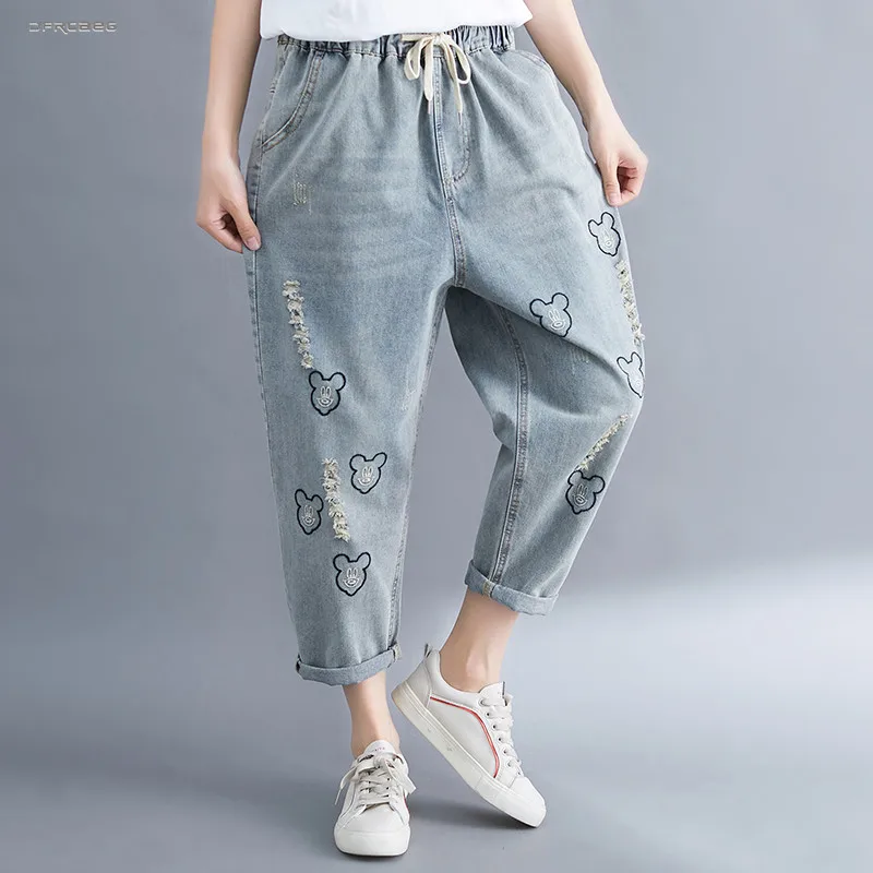 3XL большой размер Рваные Джинсы бойфренда семь для женщин 2019 летняя уличная