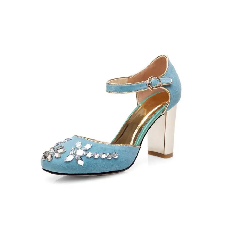 Женские замшевые туфли-лодочки на высоком каблуке со стразами и кристаллами