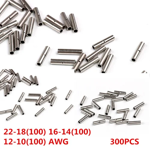

300 Uninsulated Car Wire Butt Connectors 12-10 16-14 22-18 Ga AWG Gauge Terminal