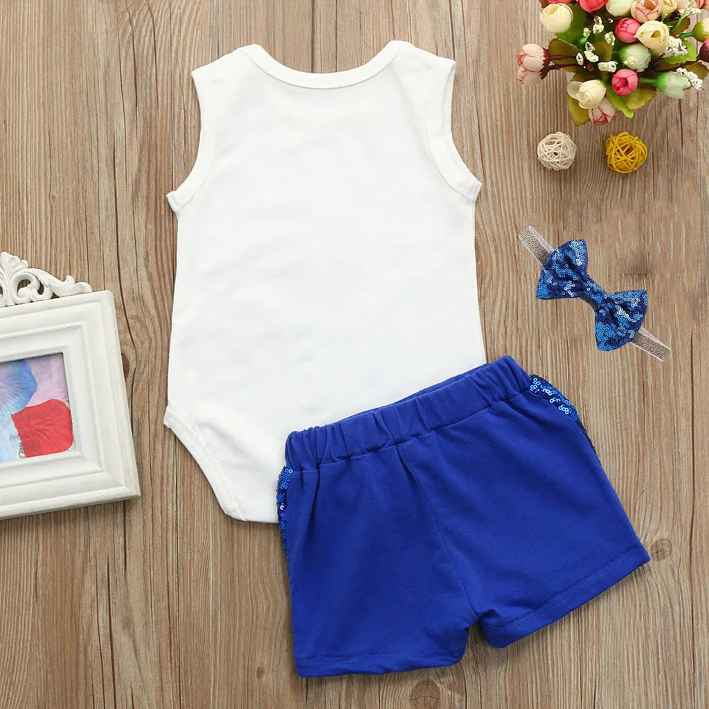 Летняя одежда для маленьких девочек 0 мес.-24 мес. 4 июля наряды патриотический