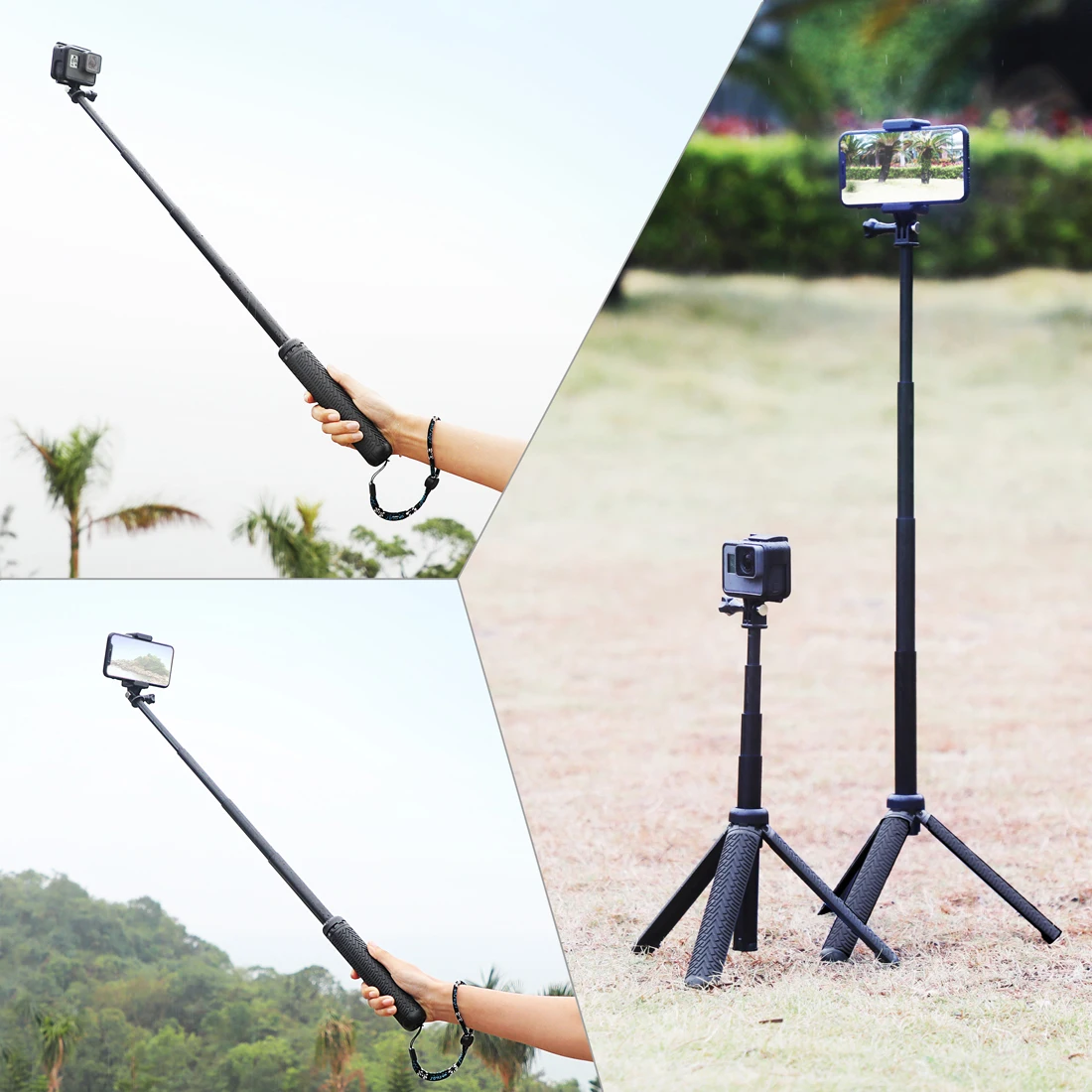 QIUNIU 3в1 выдвижной монопод селфи палка ручка Штатив для GoPro Hero 8 7 6 5 4 3 для DJI OSMO экшн/карманные аксессуары