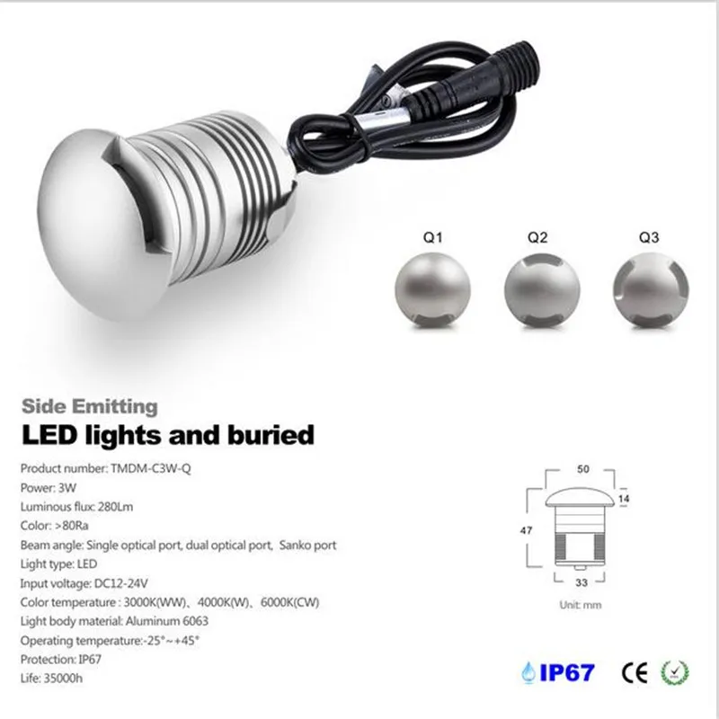 10 шт. поляризационный свет 3 Вт светодиодный подземный наземный 100лм/Вт IP67 с 12В/24В