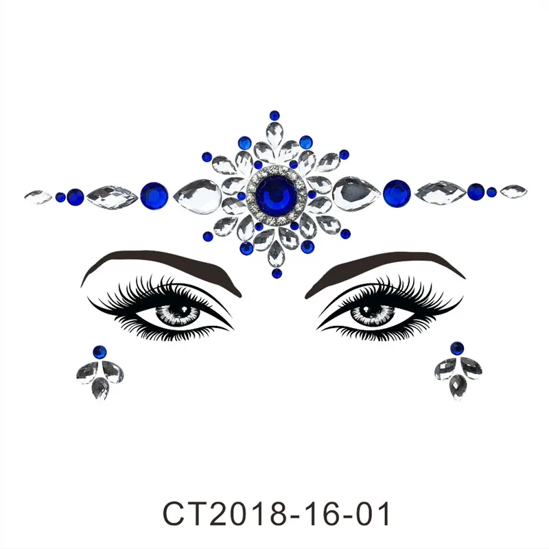 CT1601 Летний стиль Flash Eye Gemstone временные тату-наклейки женские праздничные украшения Стразы ручной работы украшение для лица набор для макияжа - Цвет: CT1601