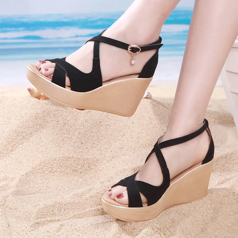 Сандалии из искусственной замши на платформе размера плюс 32 43 Женская обувь 2021 г.